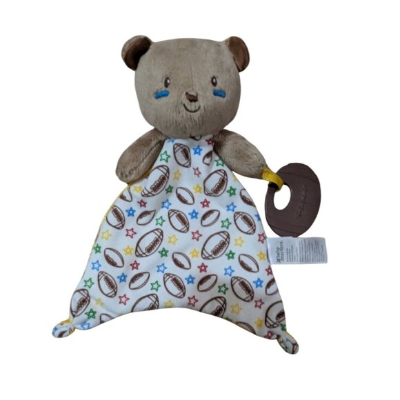 Baby Starters Plush Bear Lovey Football  Star Print Satin Back knotted Rattle - Picture 1 of 7